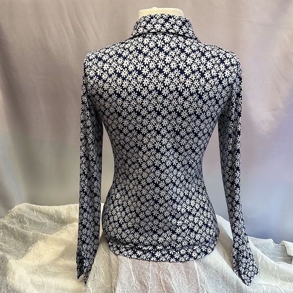 Sassia Paris Daisy Print Long Sleeve Navy Top Size 2 - Picture 5 of 12